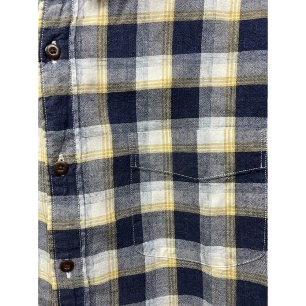 J Crew Shirt‎ Mens Large Homespun Slim Fit Blue Yellow Plaid Long Sleeve Cotton